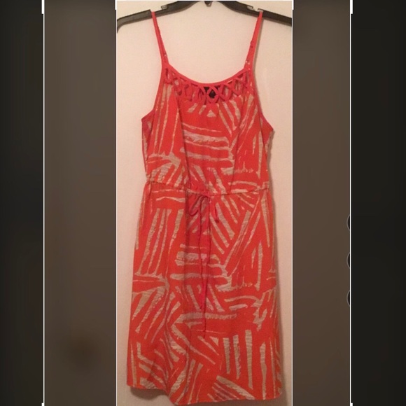 MOSSIMO SIZE M. WOMENS SLEEVELESS. ORANGE / BEIGE STRIPES PRINT DRESS - Picture 1 of 4